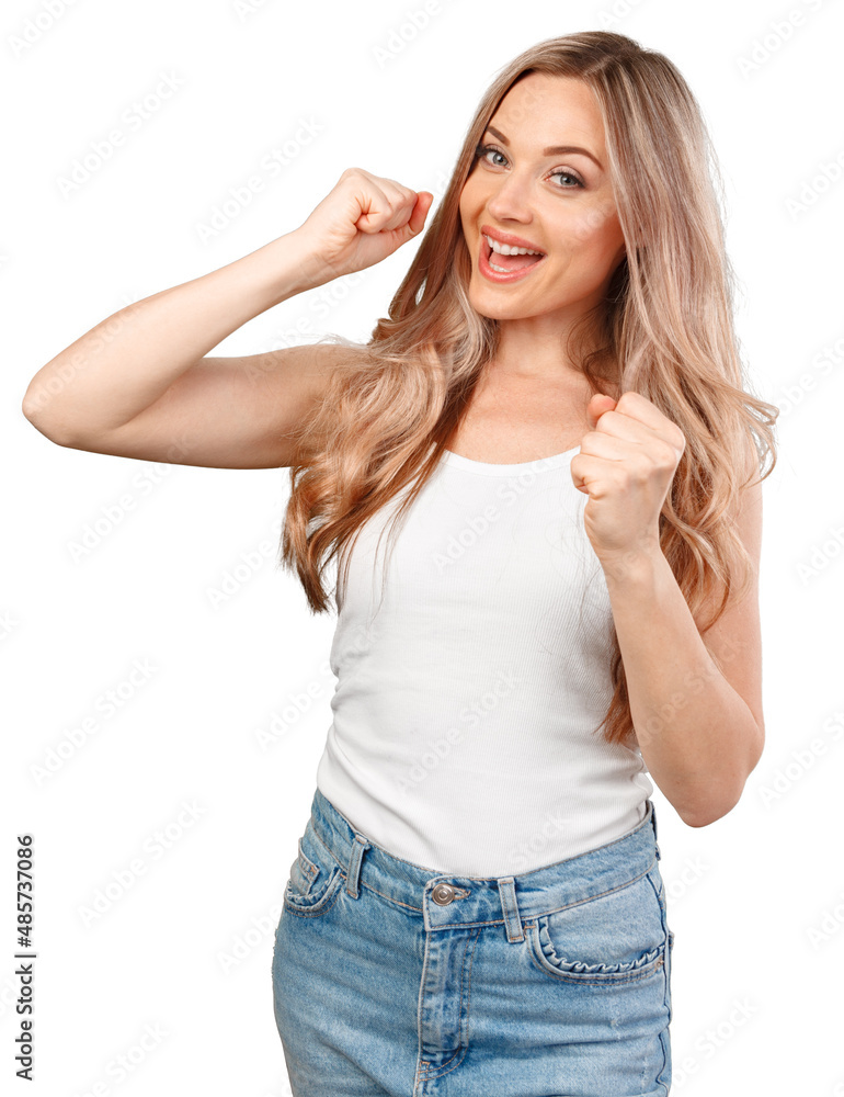 Young casual woman over isolated white background celebrating a victory Young casual woman over isolated white background celebrating a victory