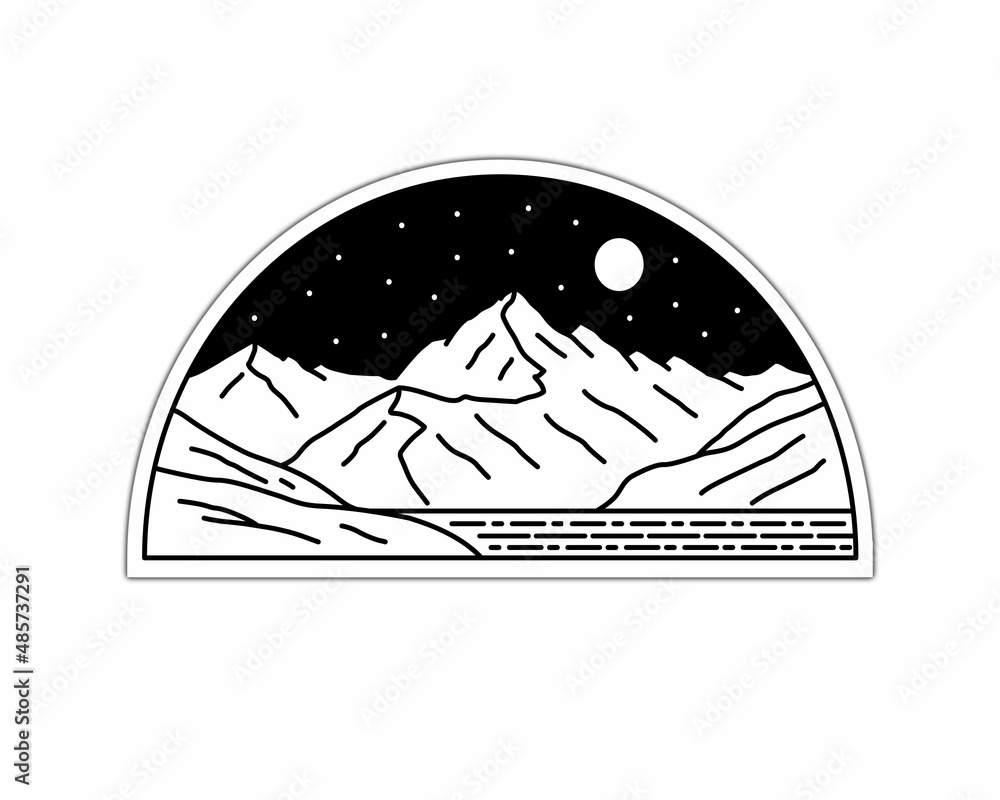 Mono line - outline design of Aoroki New Zealand. rocky ice mountain Mono line - outline design of Aoroki New Zealand. rocky ice mountain