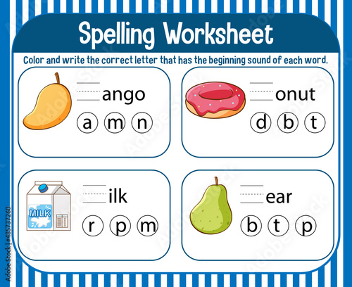 Spelling worksheet template for kids