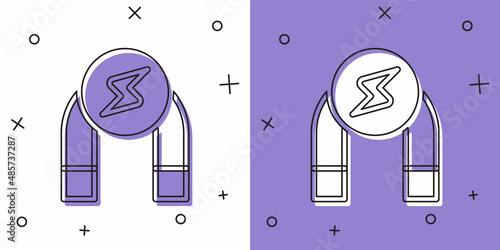Set Magnet icon isolated on white and purple background. Horseshoe magnet, magnetism, magnetize, attraction. Vector