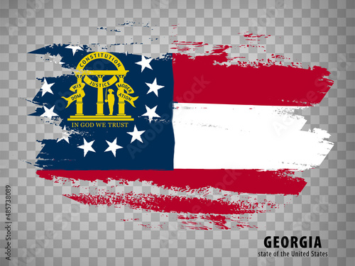 Flag of Georgia from brush strokes. United States of America. Flag State of Georgia with title on transparent background for your web site design, app, UI. USA. Vector illustration. EPS10.