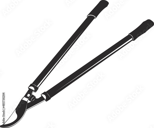 Scissors for pruning trees. Agricultural tools. Black flat symbol.