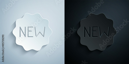 Paper cut Price tag with an inscription New icon isolated on grey and black background. Badge for price. Promo tag discount. Paper art style. Vector
