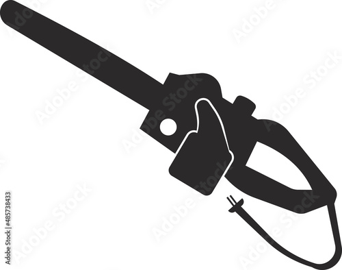 Electric chainsaw with cord. Agricultural tools. Black flat symbol