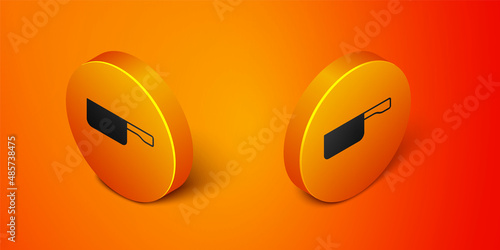 Isometric Frying pan icon isolated on orange background. Fry or roast food symbol. Orange circle button. Vector