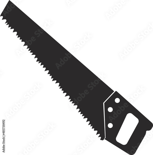 Hand saw for sawing wood. Black flat symbol. I