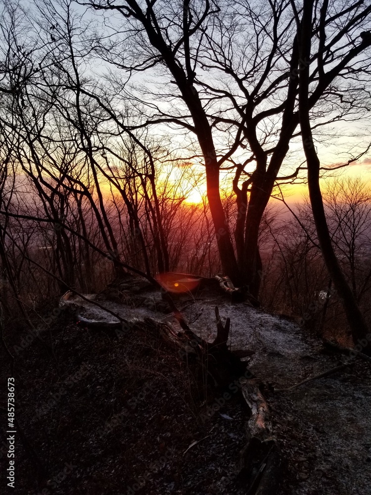 Fototapeta premium Japanese Sunrise View of Takasaki from Mizusawa Yama Mountain Gunma Japan