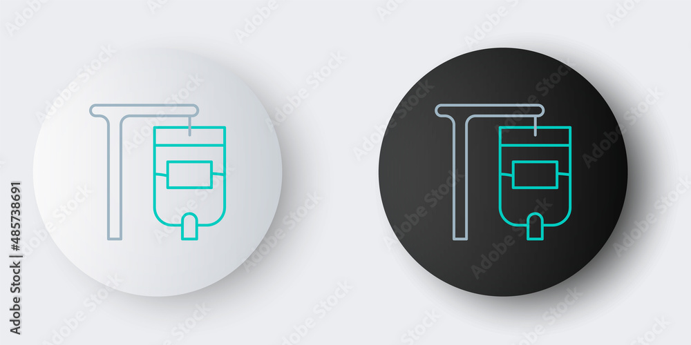 Line IV bag icon isolated on grey background. Blood bag. Donate blood concept. The concept of treatment and therapy, chemotherapy. Colorful outline concept. Vector Line IV bag icon isolated on grey background. Blood bag. Donate blood concept. The concept of treatment and therapy, chemotherapy. Colorful outline concept. Vector