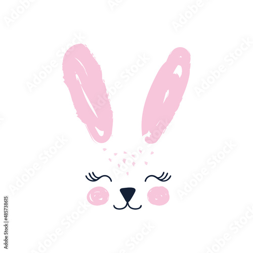 Happy Easter greeting card, poster, with cute, sweet hand drawn watercolor bunny