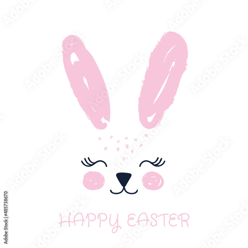 Happy Easter greeting card, poster, with cute, sweet hand drawn watercolor bunny