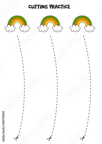 Cutting practice for children with Saint Patrick day rainbow.