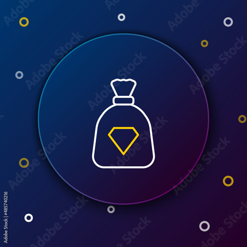 Line Bag with gems icon isolated on blue background. Colorful outline concept. Vector