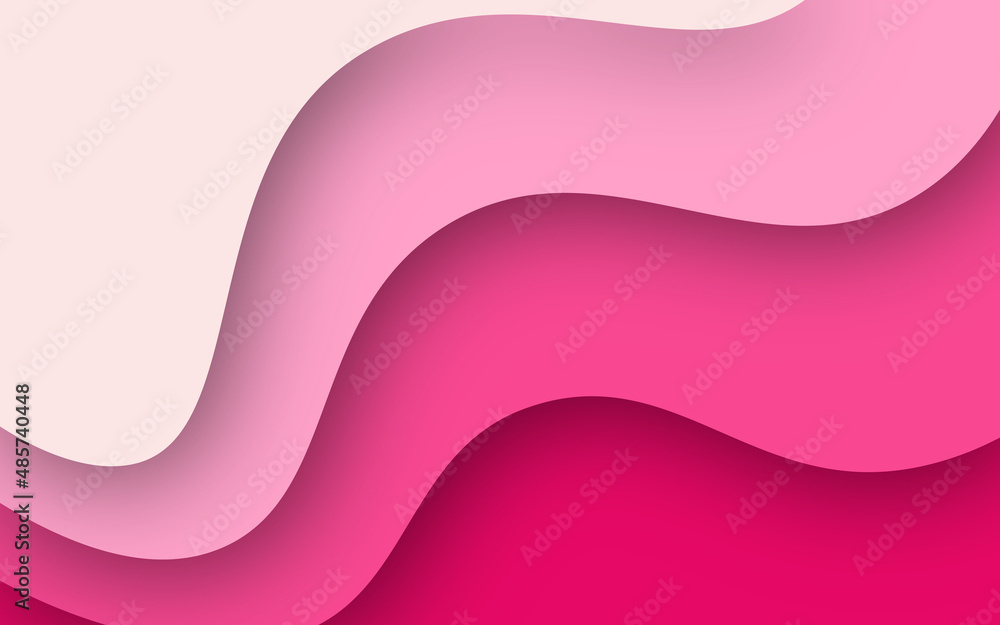 Obraz premium Paper cut background with waves and hole. Pink 3d abstract backdrop with smooth wavy layers. Abstract gradient pink illustration background. Vector abstract white paper cut banner. 