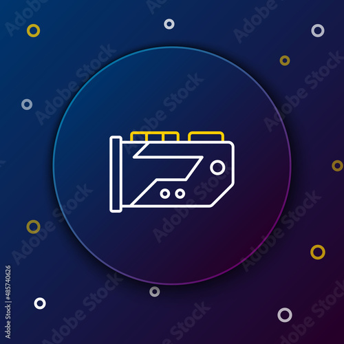 Line Video graphic card icon isolated on blue background. Colorful outline concept. Vector