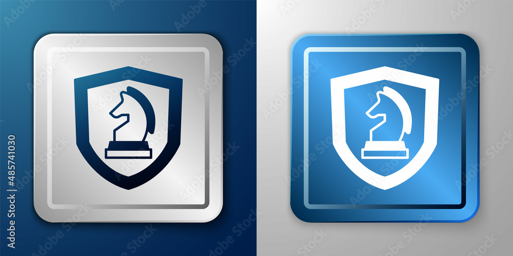 White Chess icon isolated on blue and grey background. Business strategy. Game, management, finance. Silver and blue square button. Vector White Chess icon isolated on blue and grey background. Business strategy. Game, management, finance. Silver and blue square button. Vector
