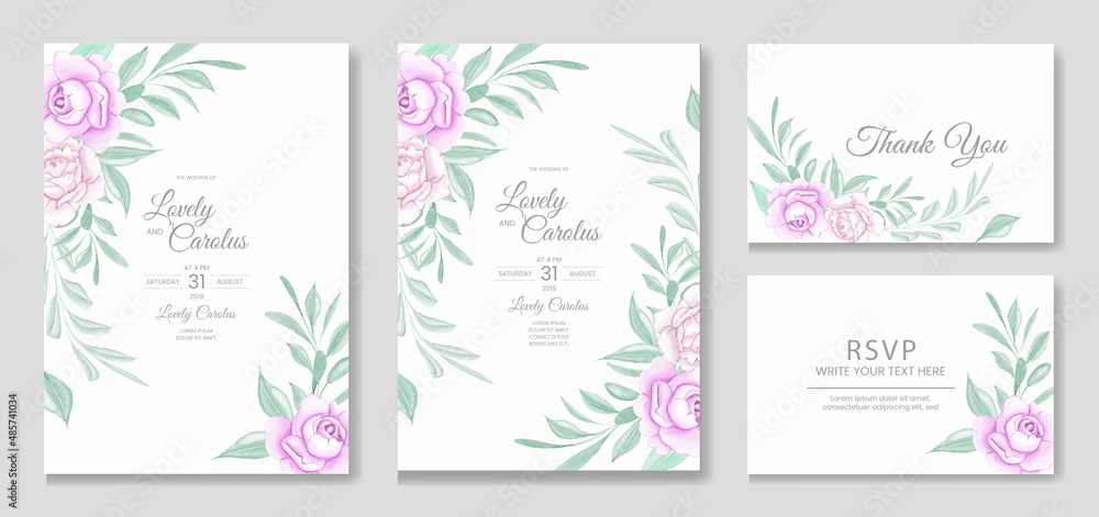 elegant wedding card with beautiful floral and leaves template

