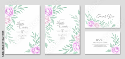 elegant wedding card with beautiful floral and leaves template
