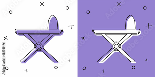 Set Electric iron and ironing board icon isolated on white and purple background. Steam iron. Vector