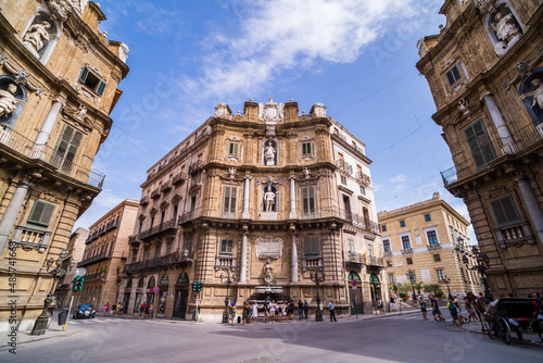 Palermo, Quattro Canti (Piazza Vigliena, The Four Corners), a Baroque square at the centre of the Old City of Palermo, Sicily, Italy, Europe