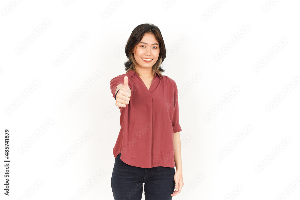Showing Thumbs Up Of Beautiful Asian Woman Isolated On White Background Showing Thumbs Up Of Beautiful Asian Woman Isolated On White Background