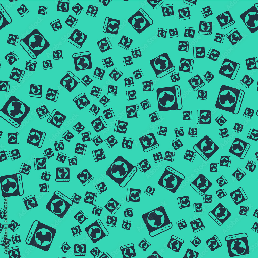 Black Worldwide icon isolated seamless pattern on green background. Pin on globe. Vector Black Worldwide icon isolated seamless pattern on green background. Pin on globe. Vector