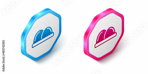 Isometric Sushi icon isolated on white background. Traditional Japanese food. Hexagon button. Vector