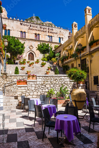 Taormina, Palazzo Ciampoli on Corso Umberto, the main street in the centre of Taormina, Sicily, Italy, Europe