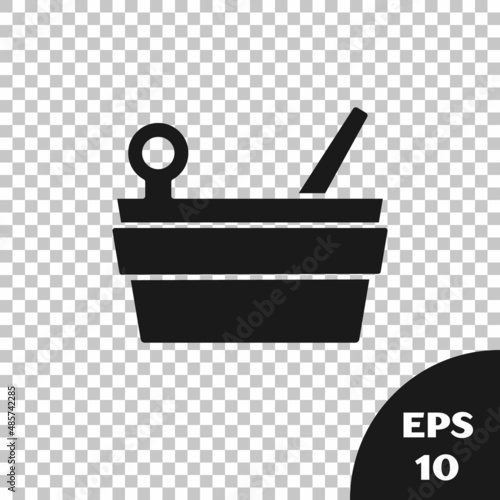 Black Sauna bucket and ladle icon isolated on transparent background. Vector