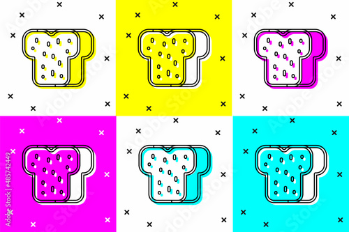 Set Bread toast for sandwich piece of roasted crouton icon isolated on color background. Lunch, dinner, breakfast snack. Vector