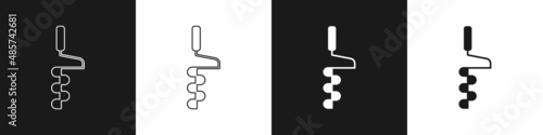 Set Hand ice drill for winter fishing icon isolated on black and white background. Vector