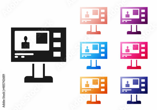 Black Television report icon isolated on white background. TV news. Set icons colorful. Vector