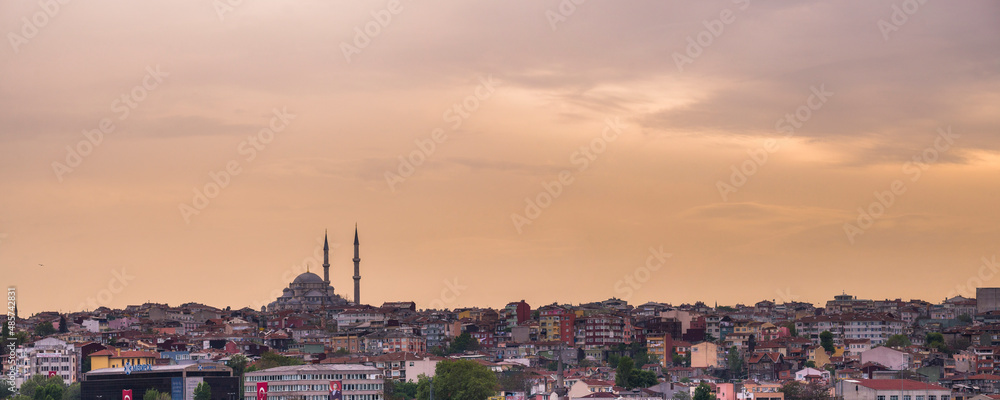 Fatih Mosque at sunset, Istanbul, Turkey, Eastern Europe, background with copy space