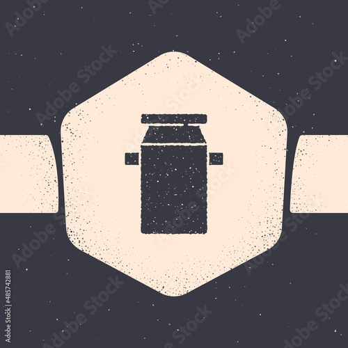 Grunge Can container for milk icon isolated on grey background. Monochrome vintage drawing. Vector