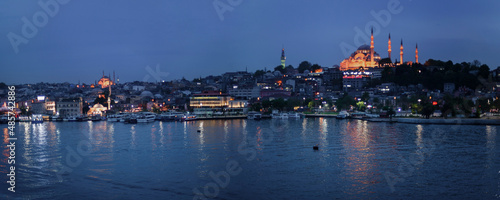 Suleymaniye Mosque at night seen across Golden Horn, Istanbul, Turkey, Eastern Europe