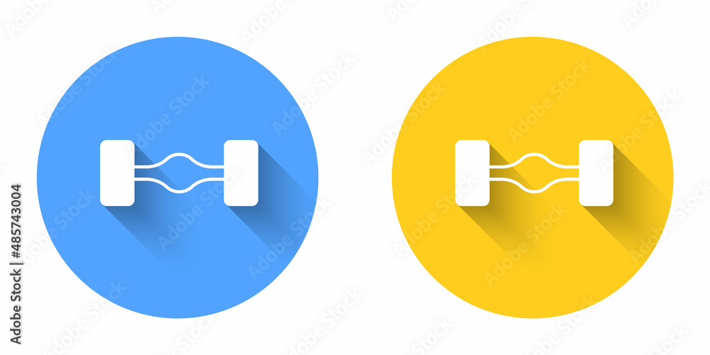 Obraz premium White Chassis car icon isolated with long shadow background. Circle button. Vector