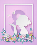 International Women's Day 8 march with frame of flower and leaves