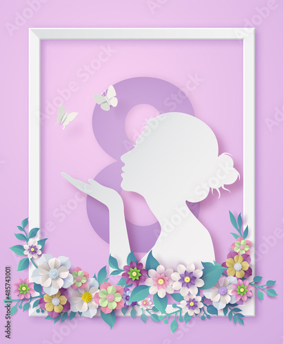 International Women's Day 8 march with frame of flower and leaves