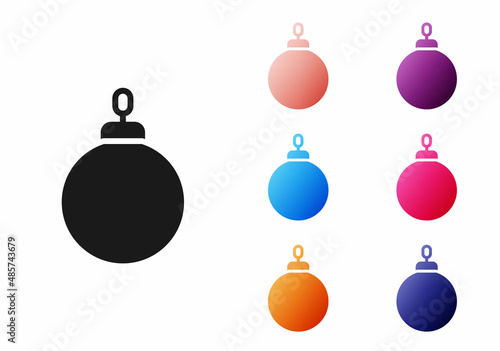 Black Christmas ball icon isolated on white background. Merry Christmas and Happy New Year. Set icons colorful. Vector
