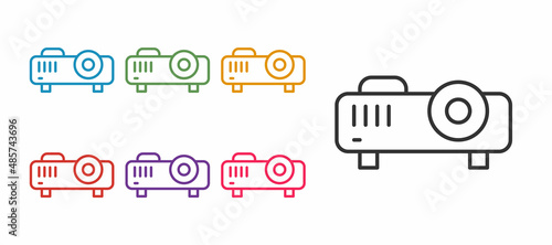 Set line Presentation, movie, film, media projector icon isolated on white background. Set icons colorful. Vector