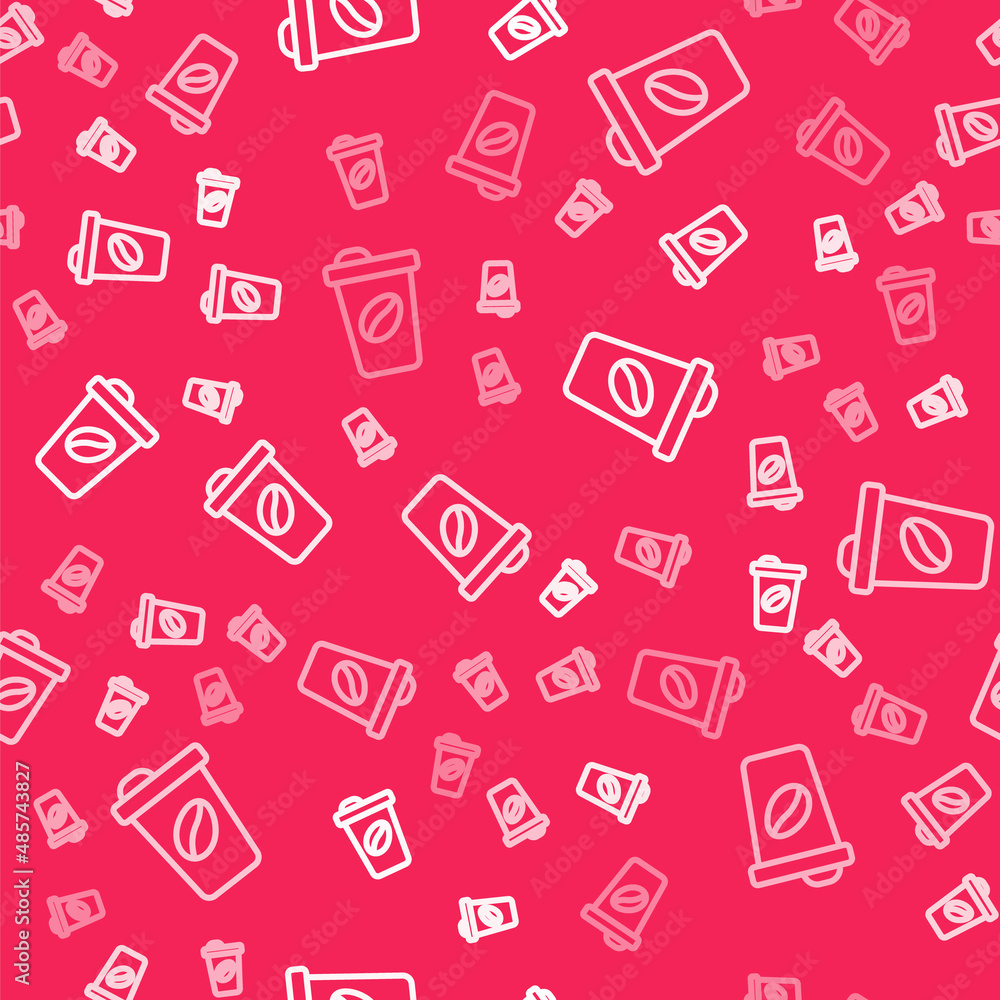 White line Coffee cup to go icon isolated seamless pattern on red background. Vector White line Coffee cup to go icon isolated seamless pattern on red background. Vector