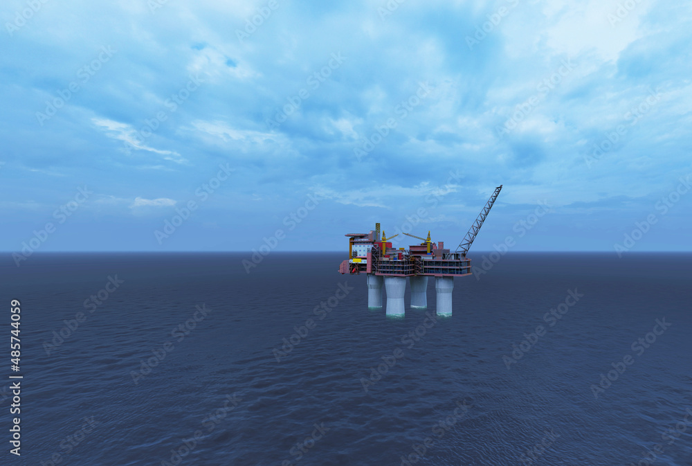 Oil and gas platform in the ocean sea energy illustration 3d