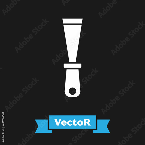 White Putty knife icon isolated on black background. Spatula repair tool. Spackling or paint instruments. Vector