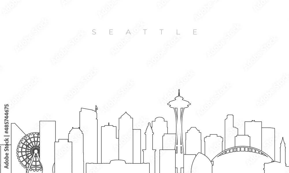 Outline Seattle skyline. Trendy template with Seattle city buildings and landmarks in line style. Stock vector design.
