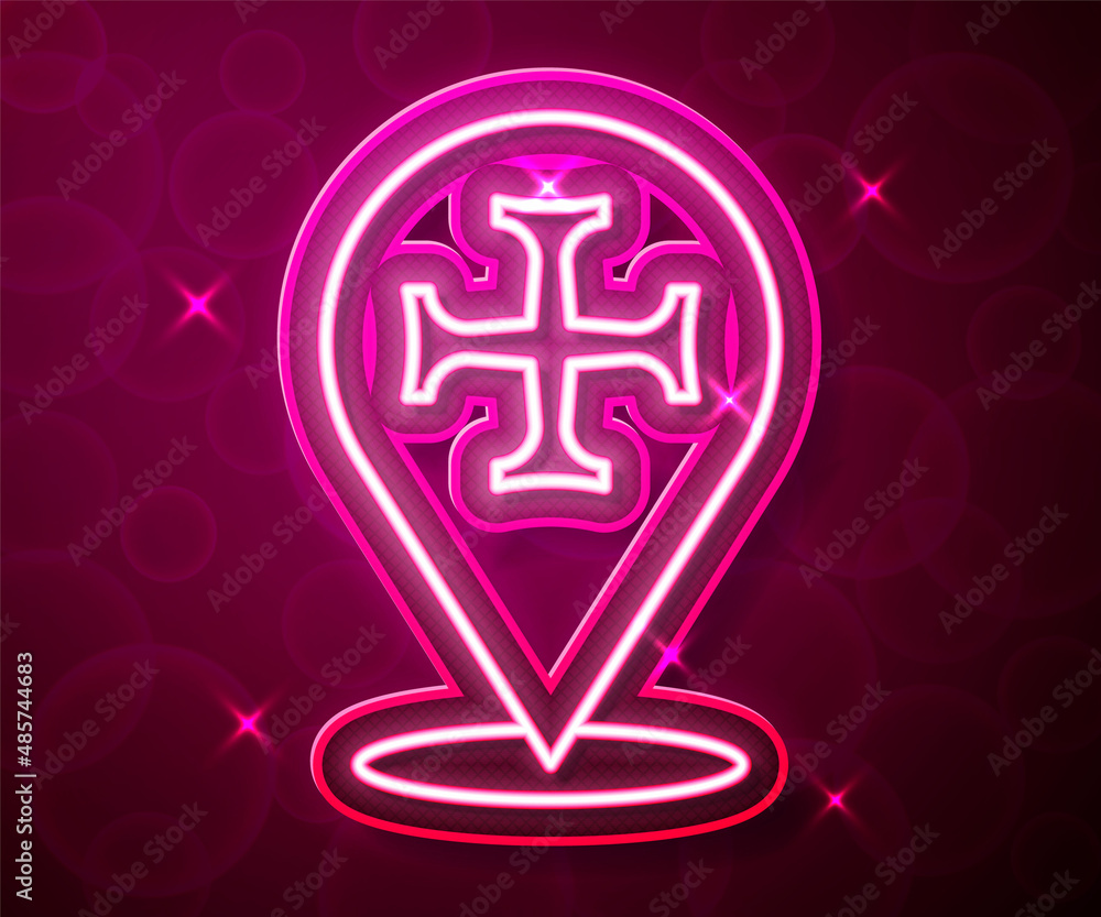 Glowing neon line Crusade icon isolated on red background. Vector Glowing neon line Crusade icon isolated on red background. Vector