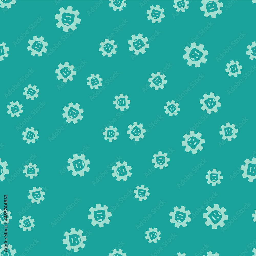 Green Robot icon isolated seamless pattern on green background. Artificial intelligence, machine learning, cloud computing. Vector Green Robot icon isolated seamless pattern on green background. Artificial intelligence, machine learning, cloud computing. Vector