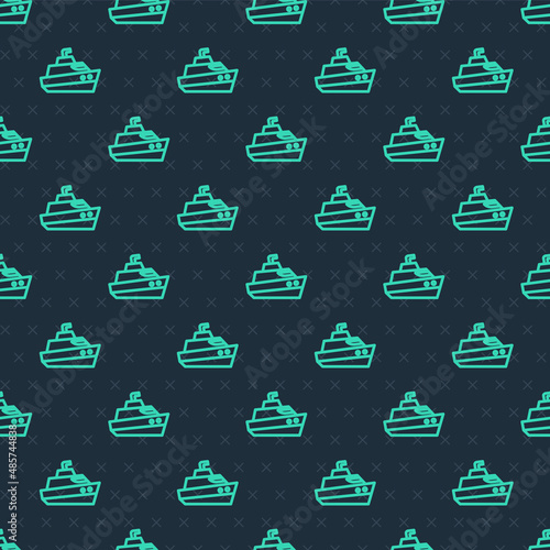 Green line Speedboat icon isolated seamless pattern on blue background. Vector