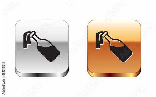 Black Cocktail molotov icon isolated on white background. Silver and gold square buttons. Vector