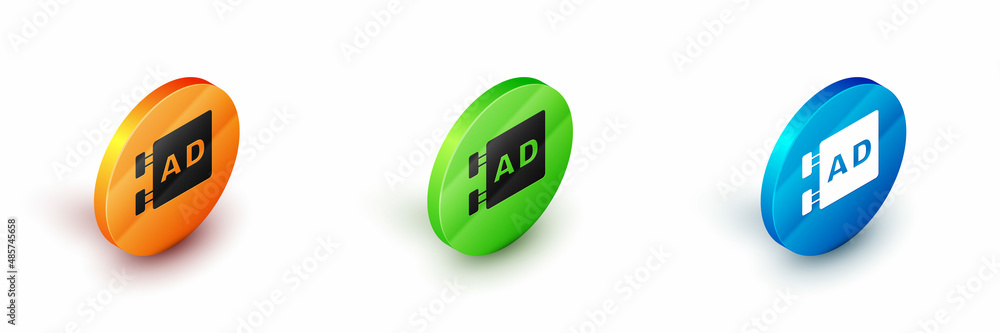 Isometric Advertising icon isolated on white background. Concept of marketing and promotion process. Responsive ads. Social media advertising. Circle button. Vector Isometric Advertising icon isolated on white background. Concept of marketing and promotion process. Responsive ads. Social media advertising. Circle button. Vector