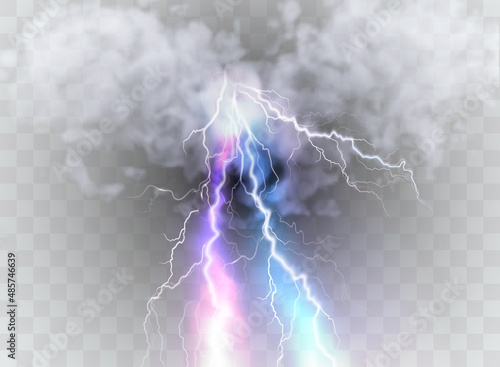 A set of lightning Magic and bright light effects. Vector illustration. Discharge electric current. Charge current. Natural phenomena.