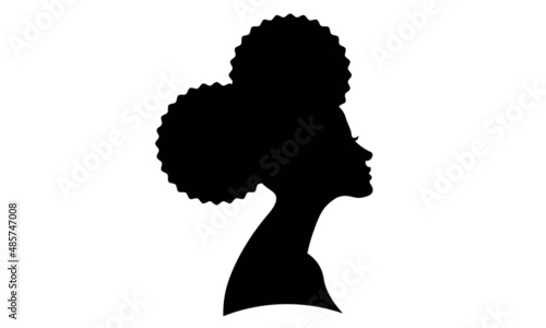 African pretty woman with afro hair style portrait. Black and white illustration